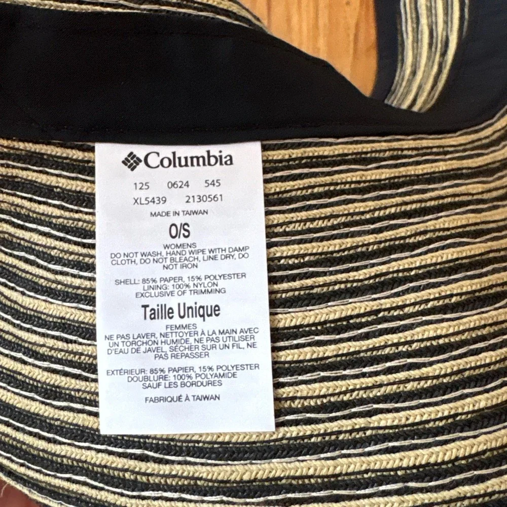 Columbia Visor Womens Black Striped Straw Sun Hat Packable Beach SIZE O/S